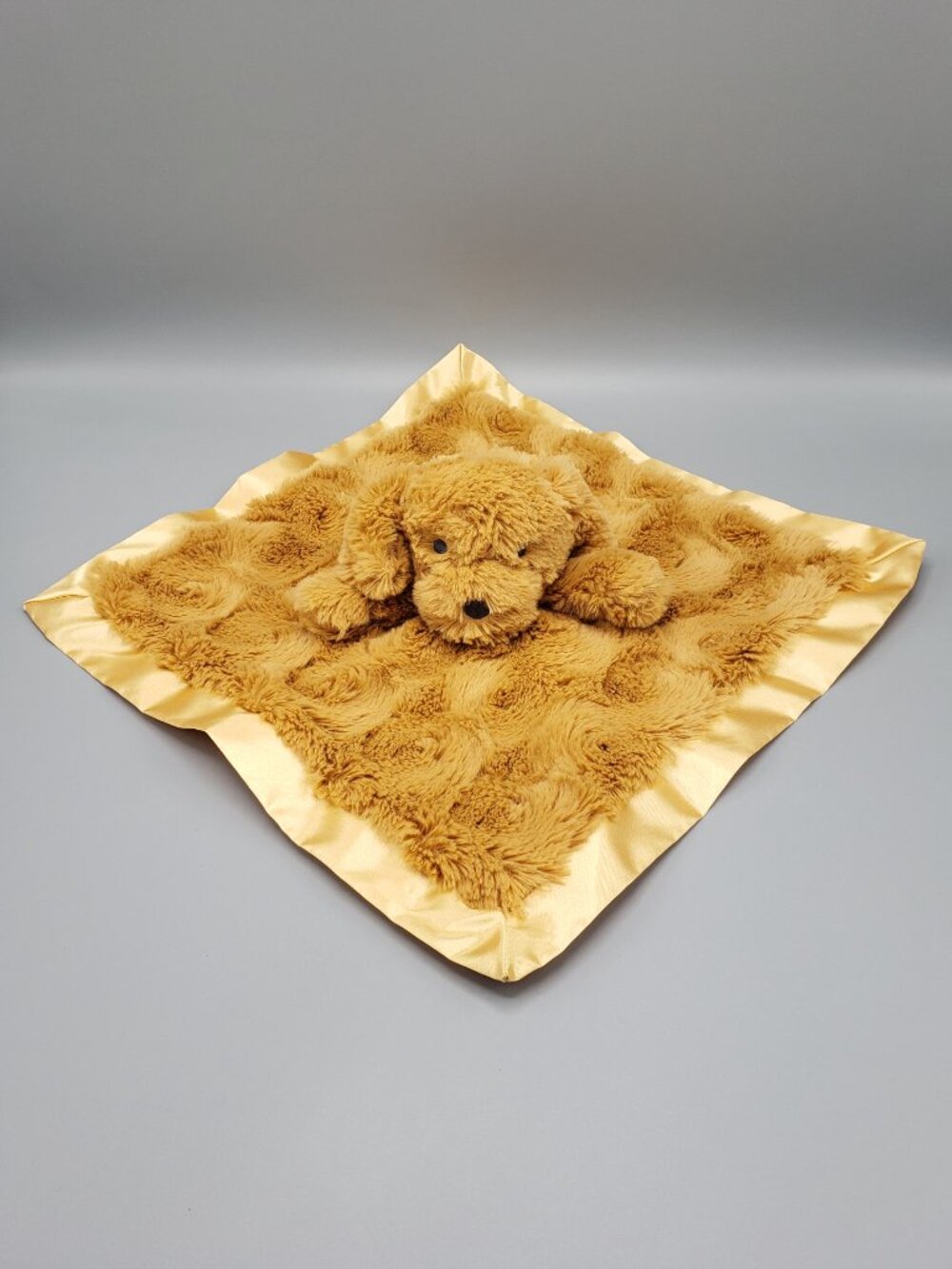Cloud Island Golden Brown Dog Plush Lovey Security Blanket 14" Square Satin Trim